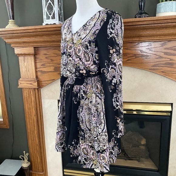 Xhilaration Boho Bell Sleeve Mini Surplice Dress S - Picture 2 of 15